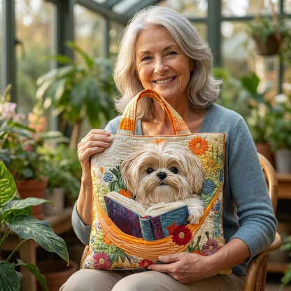 Kézműves Táska - Shih Tzu Könyvekkel és Virágokkal