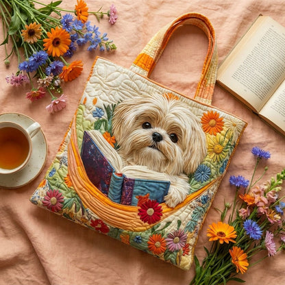 Kézműves Táska - Shih Tzu Könyvekkel és Virágokkal