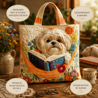 Kézműves Táska - Shih Tzu Könyvekkel és Virágokkal