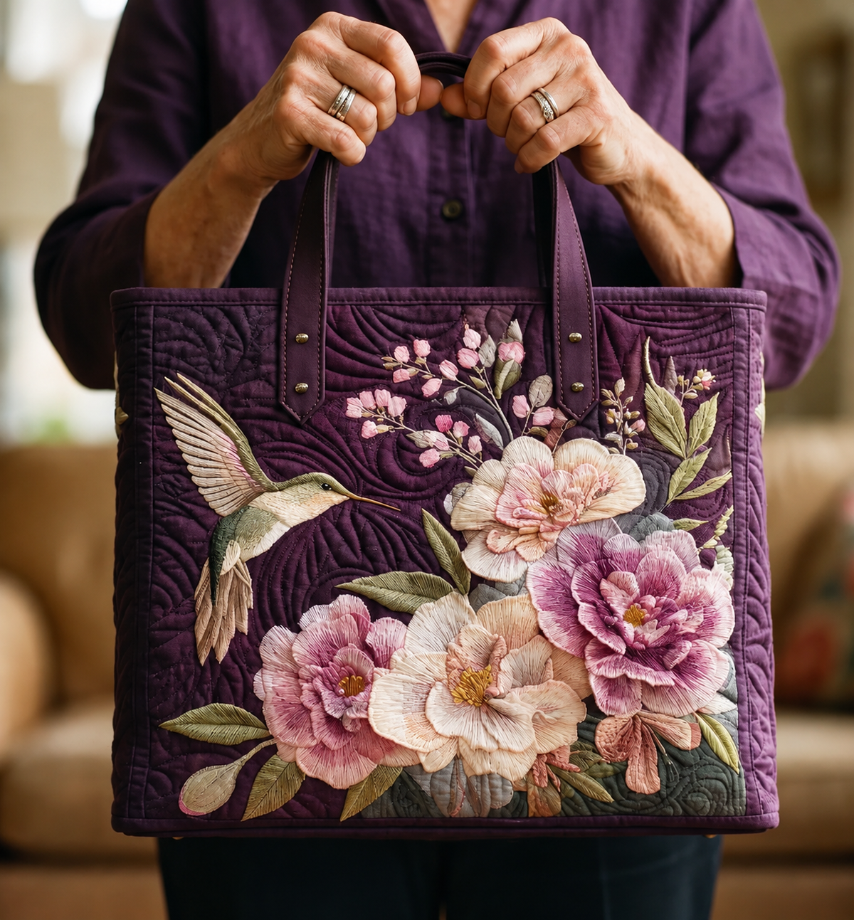 Kézműves Töltött Táska - Kolibrik és Orchideák