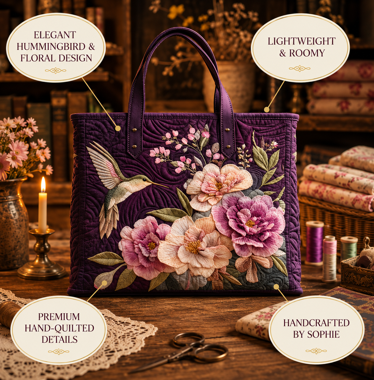 Kézműves Töltött Táska - Kolibrik és Orchideák